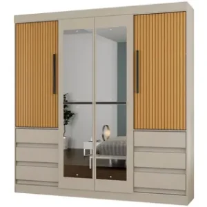 Guarda-roupa Casal com Espelho 4 Portas 6 Gavetas Araplac Atraente Sofia